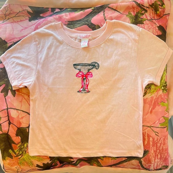love theory Tops - coquette pink martini glass y2k short sleeve t shirt